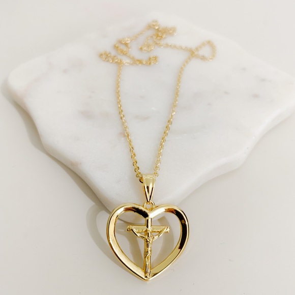 Jesus Heart Cross Necklace | 14k Gold Filled - Picture 3 of 8